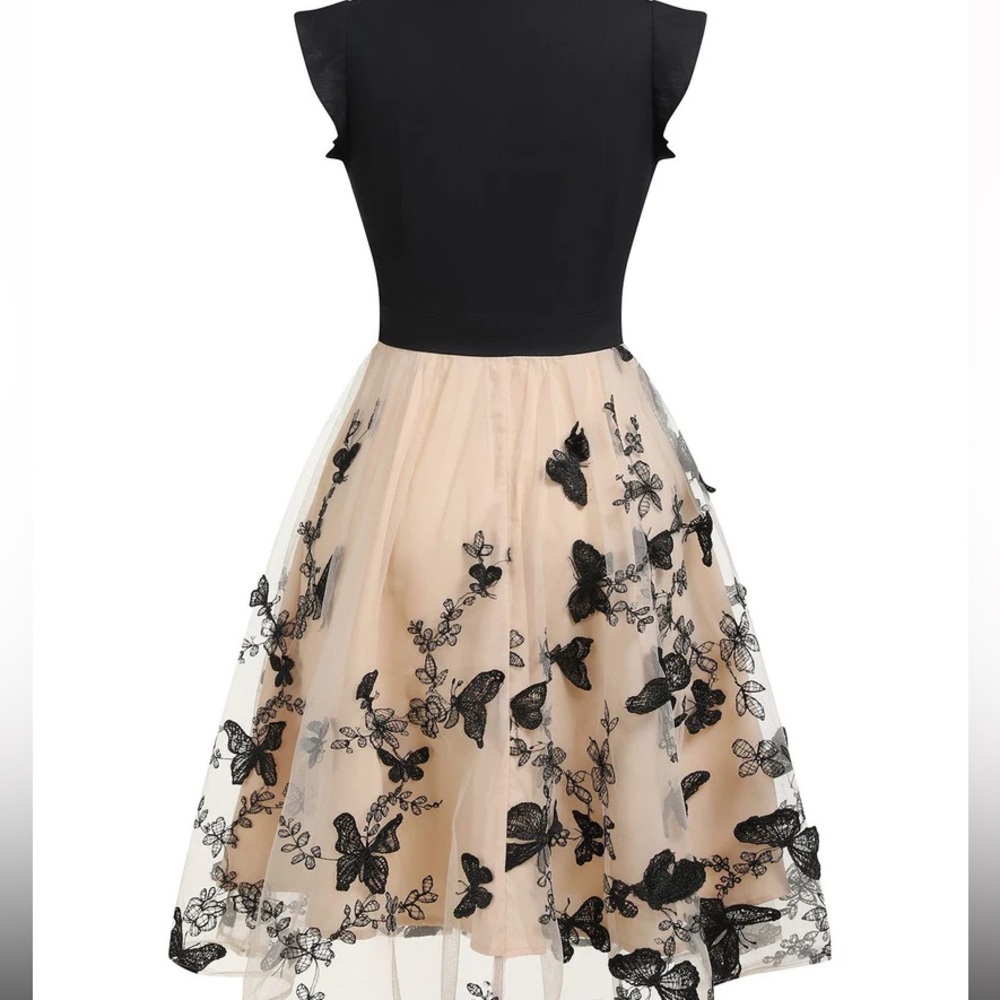 Black 1950s Butterfly Patchwork Vintage Dress New — image 3 of 6